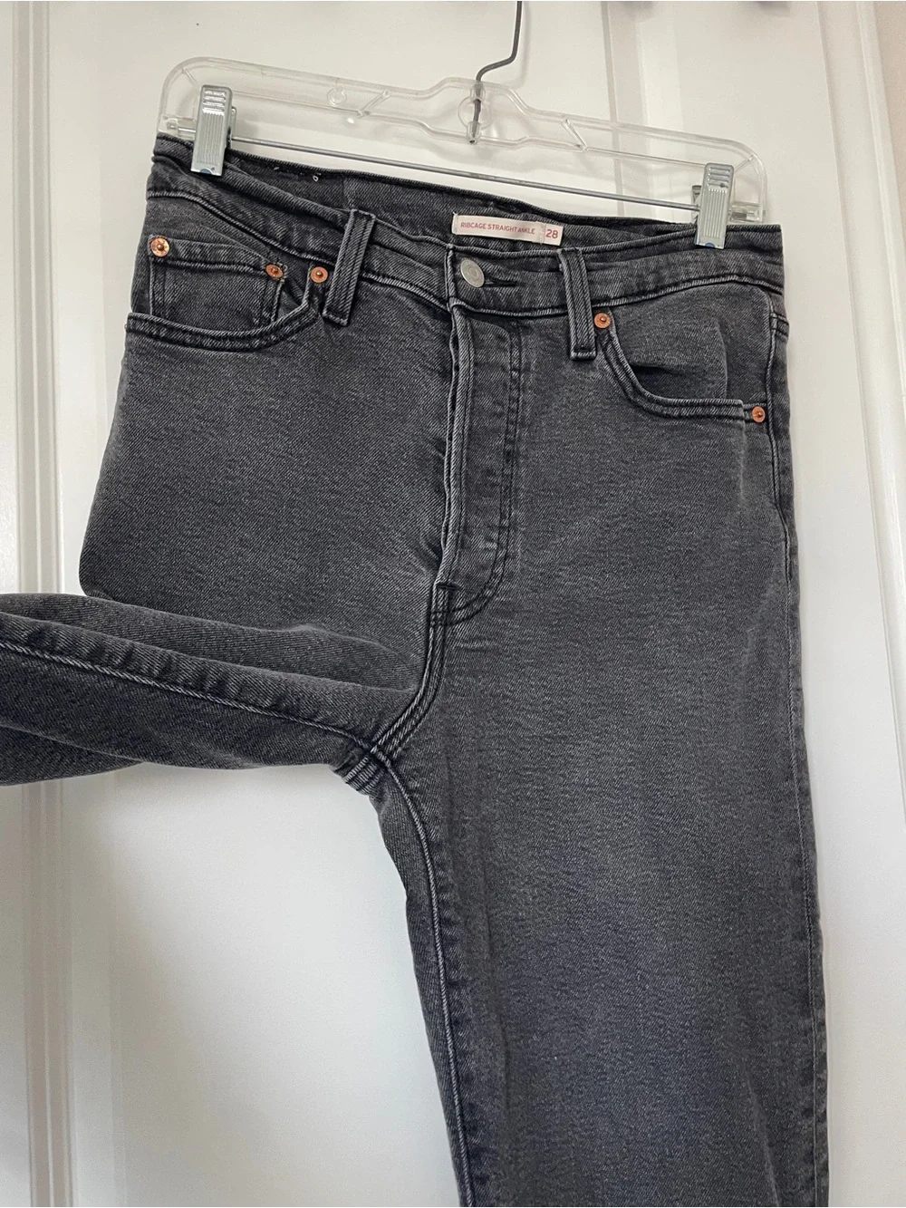 Levi's Men's Washed Charcoal Ribcage Straight Ankle Jeans Button Fly